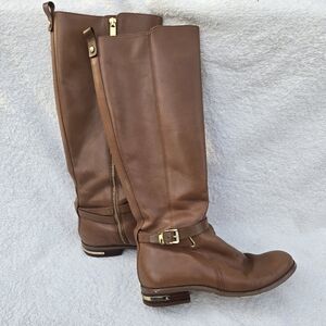 Michael Kors Arley Leather Tan Riding Boots Gold Hardware Womens - Size 8.5